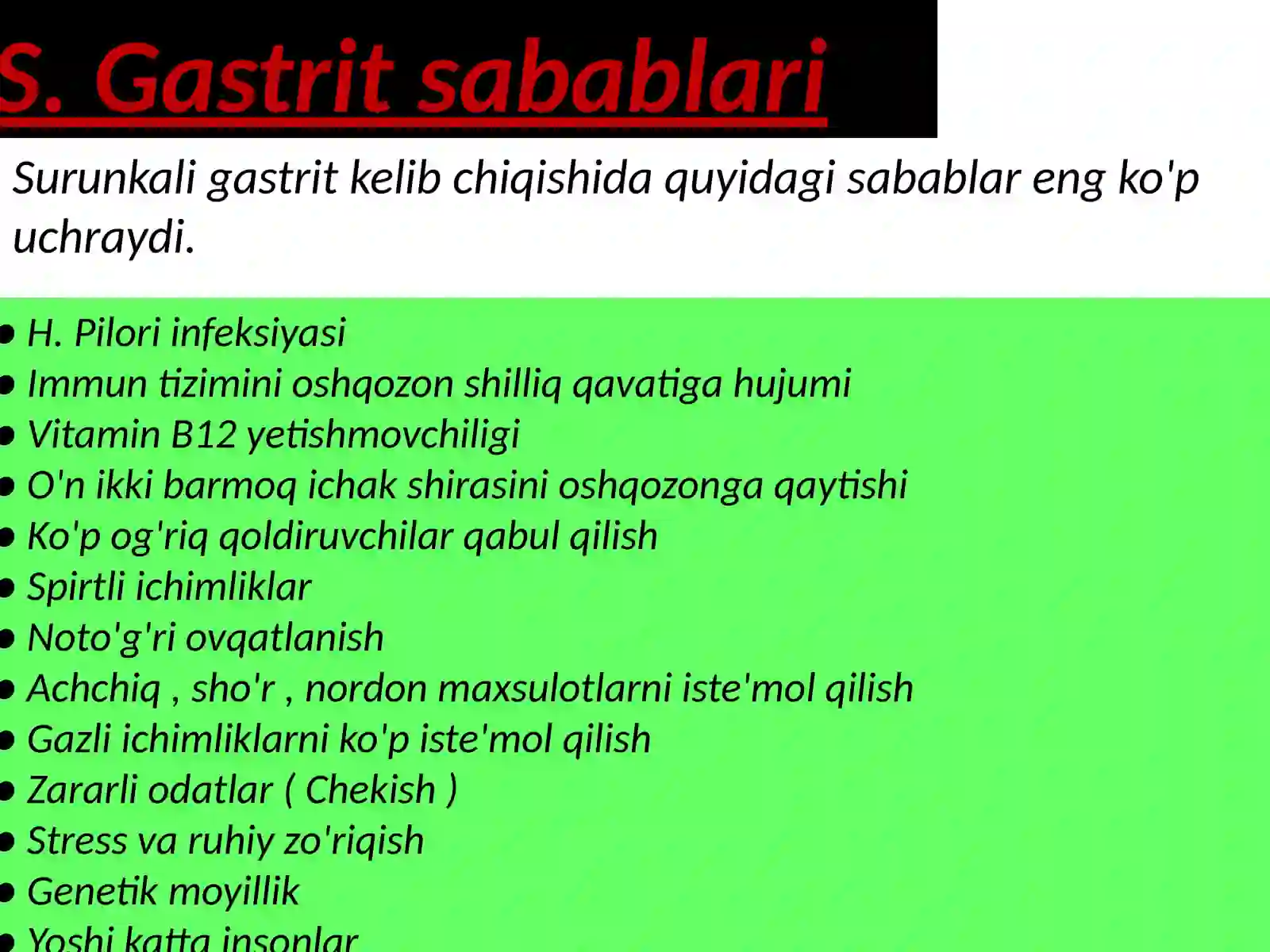 Surunkali gastrit; Yara;Perforatsiya 4