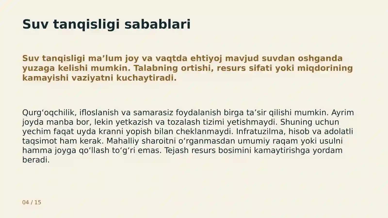 Suv resurslarining foydalanishi 4