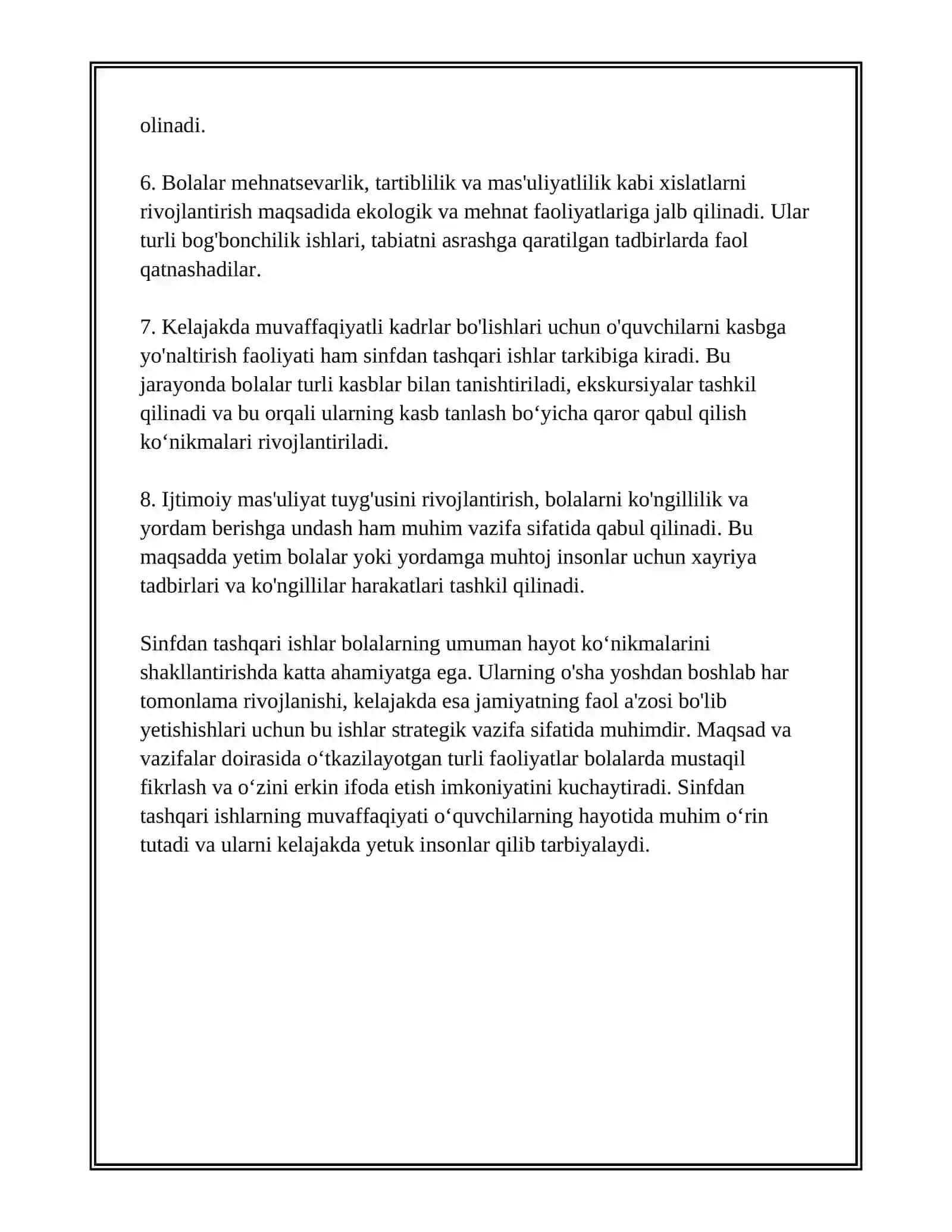 BOSHLANG’ICH SINFLARDA SINFDAN TASHQARI ISHLARNI TASHKIL ETISH 4