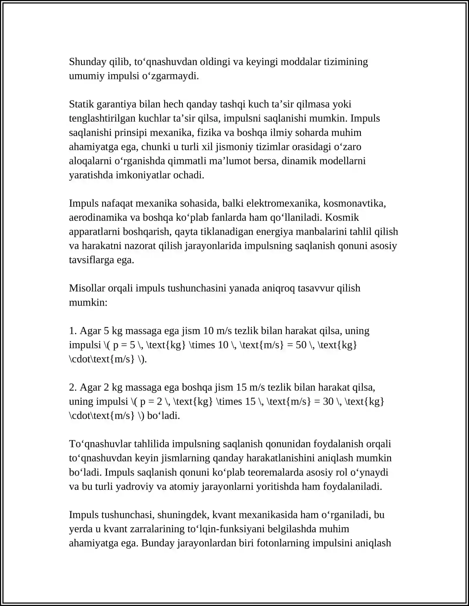 JISM VA KUCH IMPULSI. IMPULS SAQLANISH QONUNUI 4