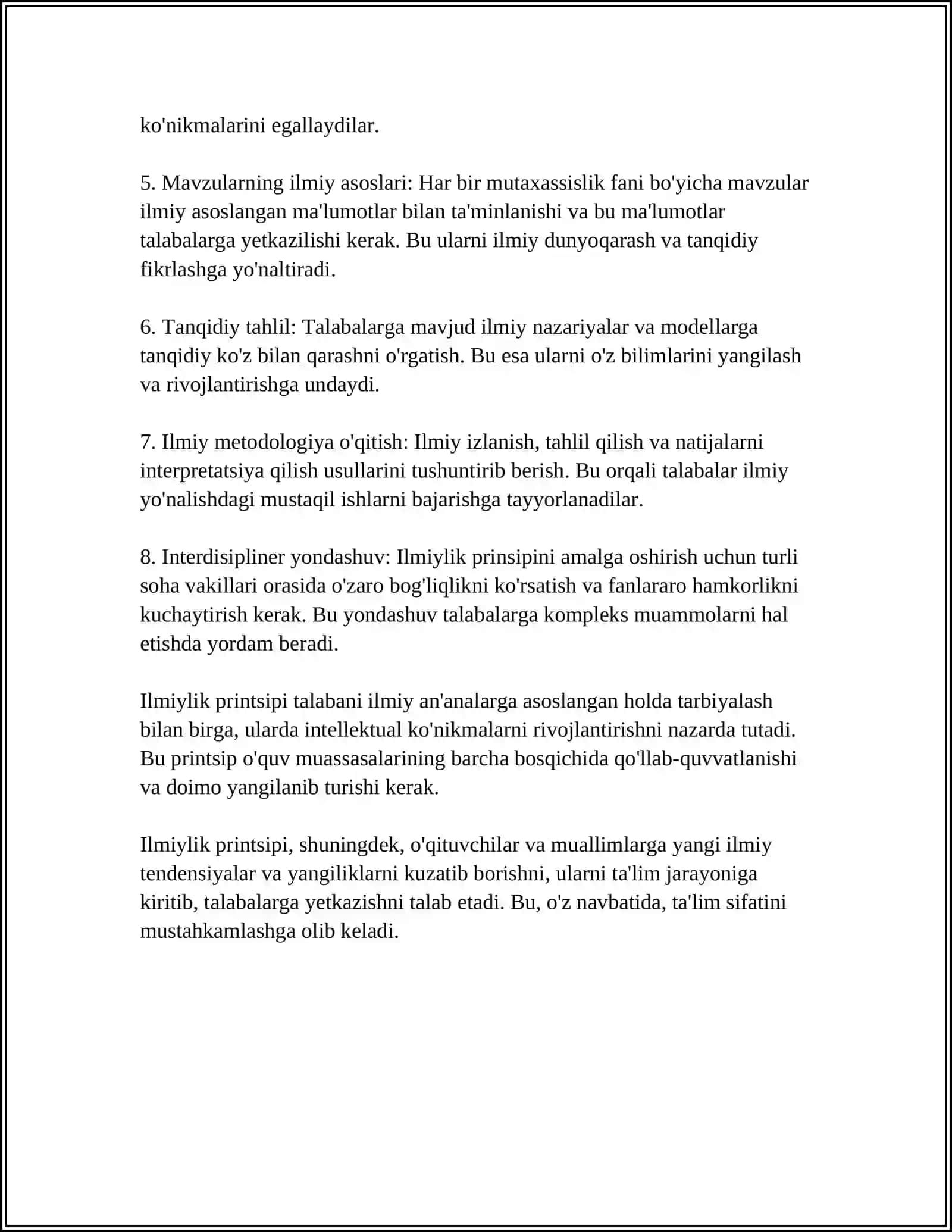 OLIY TALIMDA MUTAXASSIZLIK FANLARINI O'QITISH METODIKASI FANINI PRINTSIPLARINING TAVSIFI 4