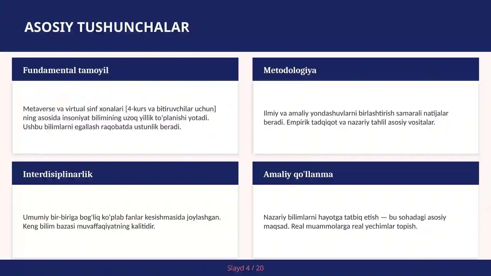Metaverse va virtual sinf xonalari [4-kurs va bitiruvchilar uchun] 4