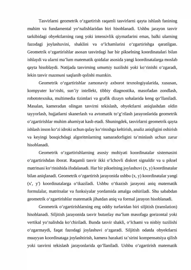 TASVIRLARNI GEOMETRIK O‘ZGARTIRISH USULLARI VA ALGORITMLARINI TAHLIL QILISH 4