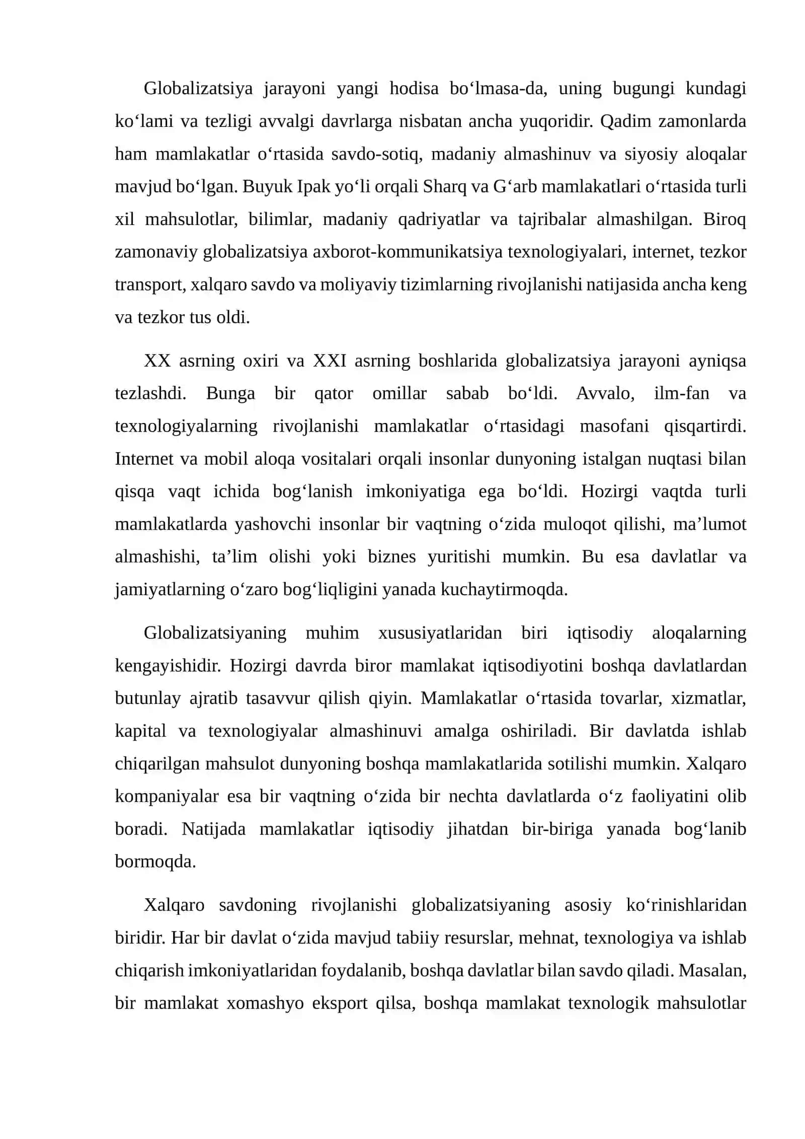 GLOBALIZATSIYANING IJOBIY VA SALBIY JIHATLARINI TAHLIL QILISH 4