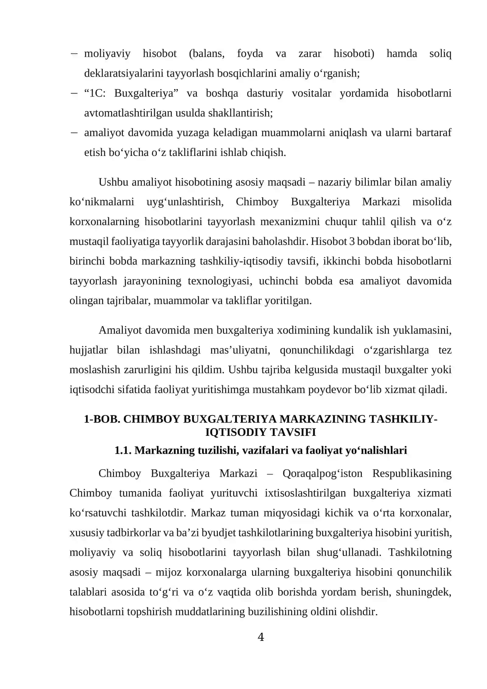 Chimboy Buxgalteriya markazi boyicha amaliyot hisoboti. 4