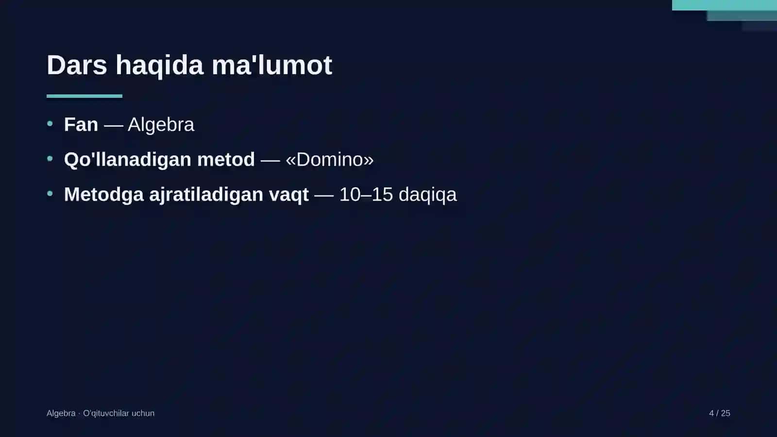 algebra darslarida domino metodidan foydalanish 8148 4