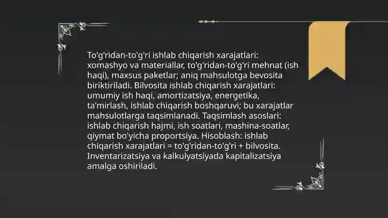 Xarajatlarni turkumlash va ularning hisobi 4