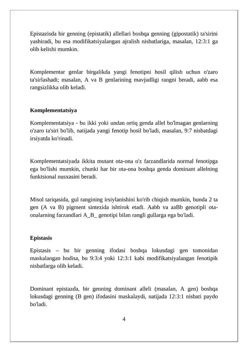 Reparatsiya formatlari faoliyatining xilma xilligi.Noallel genlarning oʻzoro ta'siri.Pleyotropiya 4