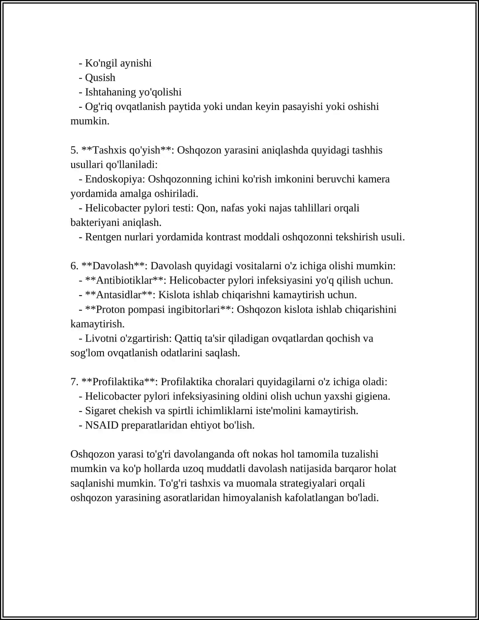 Oshqozon Yarasini Etiyologiya va Patogenezi Referat 4