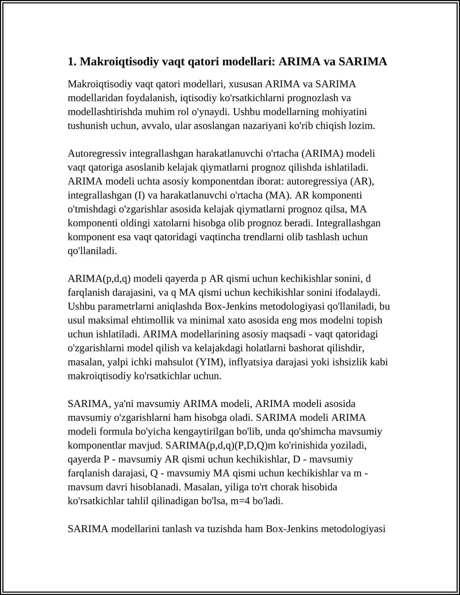 MAKROIQTISODIY KO'RSATKICHLARNI MODELLASHTIRISH VA PROGNOZLASH 4