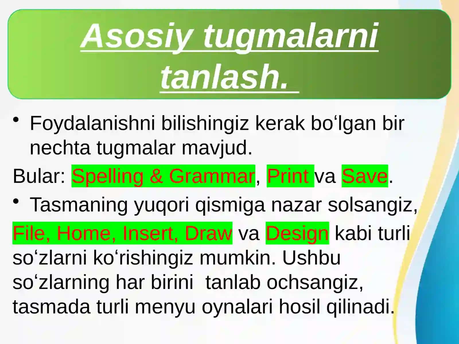 Asosiy tugmalarni tanlash 4