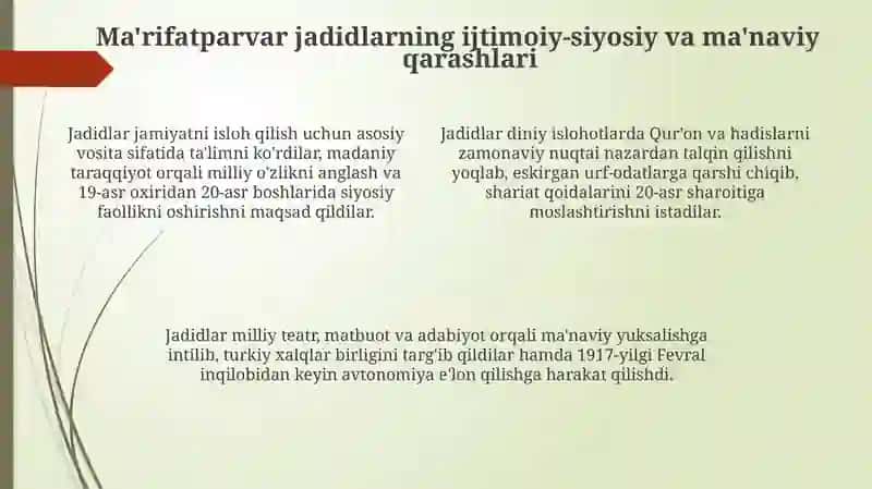 Jadid Ma'rifatparvarlarining O‘Lka Ijtimoiy-Ma’naviy Hayotida Tutgan O‘rni 4