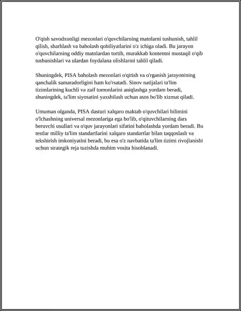 PISA BAHOLASH MEZONLARIGA MOS SAVOLLAR TUZISH 4