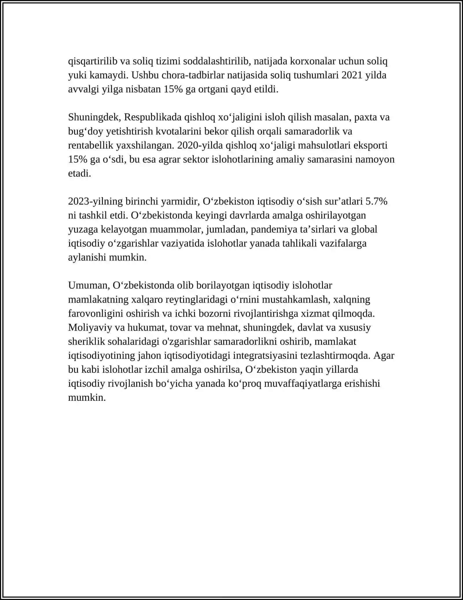 O'ZBEKISTONDA MIKROIQTISODIY BARQARORLIK VA IQTISODIY O'SISHNI TAMINLASH MASALALARI 4