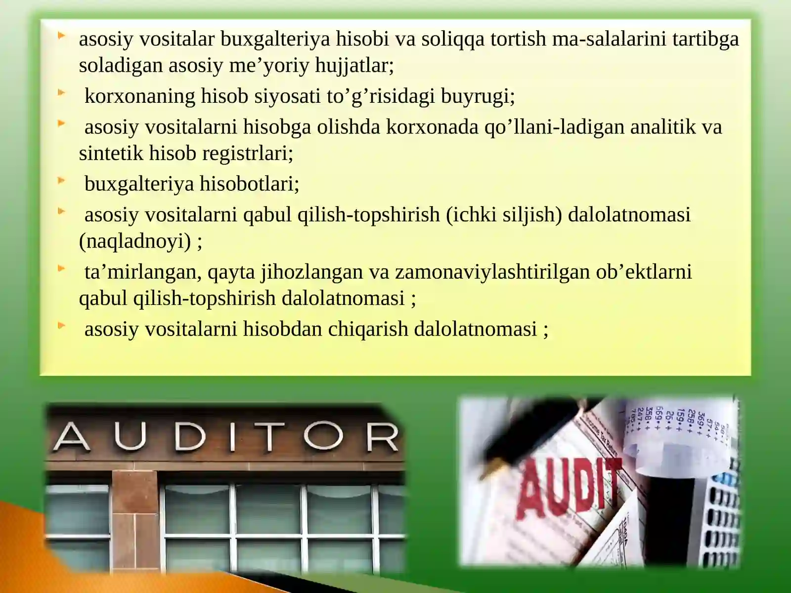 Asosiy vositalar auditini tashkil etish tartibi 4