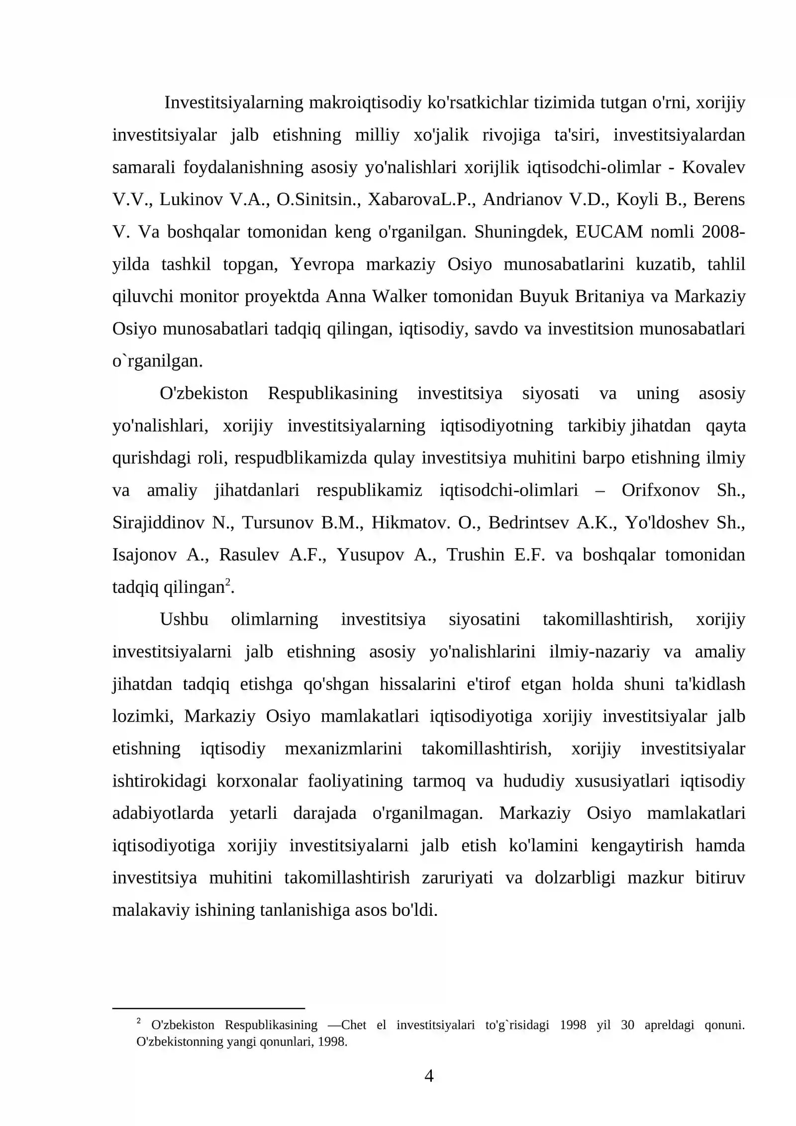 O`zbekistonda xorijiy investitsiyalarni jalb qilish va investitsion muhitni oshirishning samarali yo’llari 4