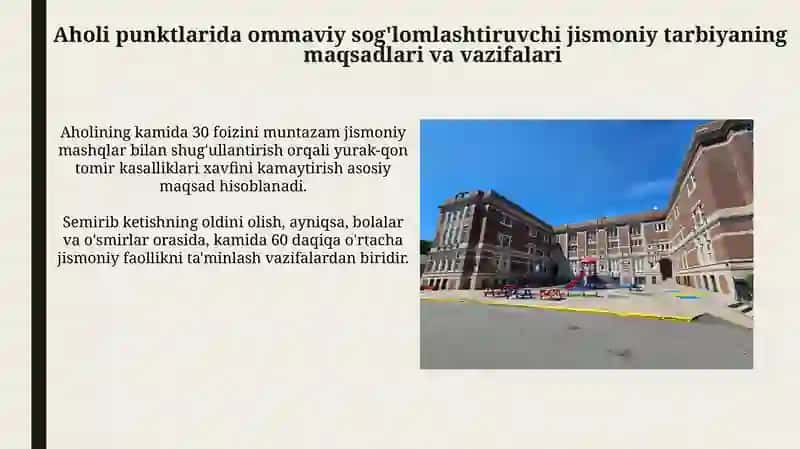 Aholi turar joylarda ommaviy sog‘lomlashtirish jismoniy tarbiyasini tashkil etish 4