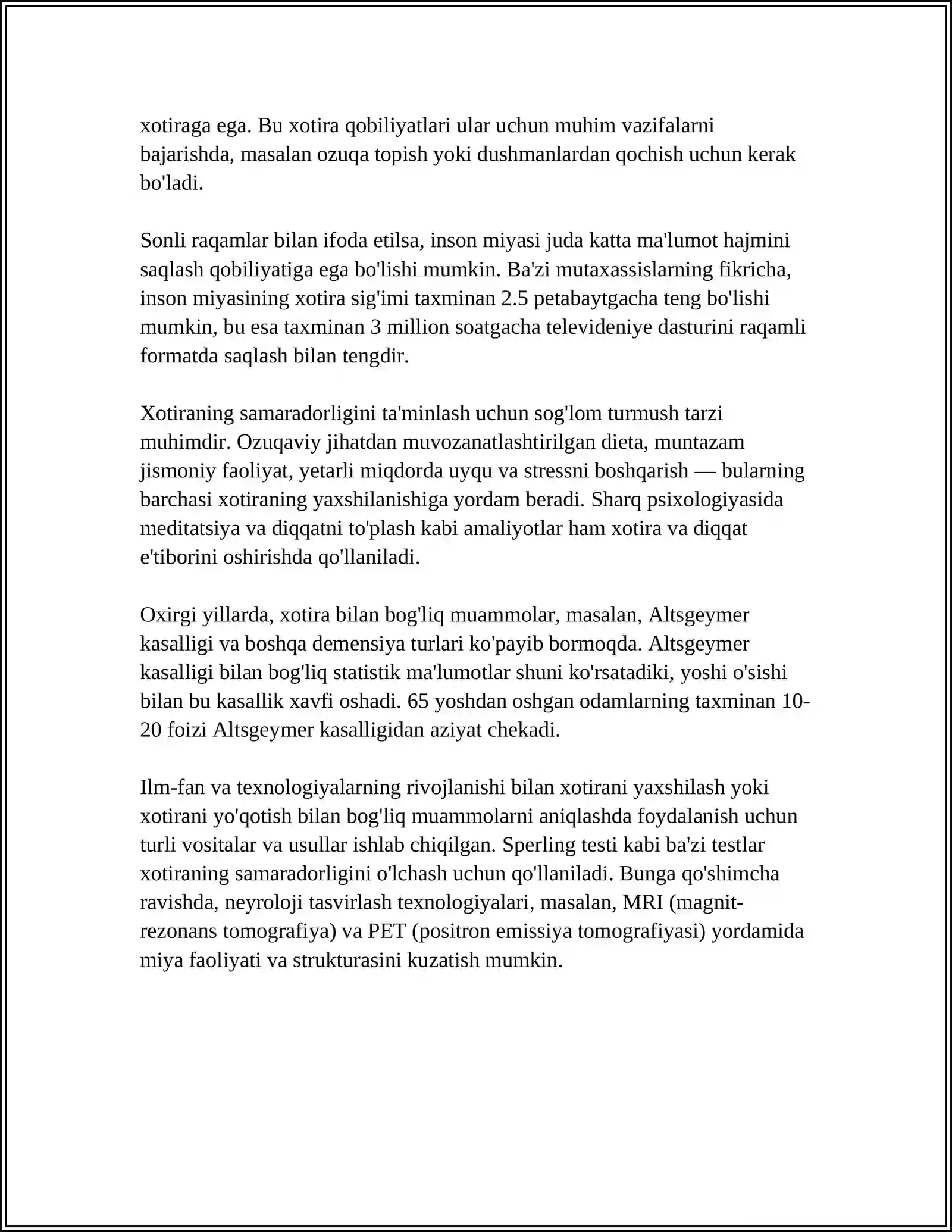XOTIRA HAQIDA TUSHUNCHA VA UNING NERV FIZIOLOGIK ASOSI 4