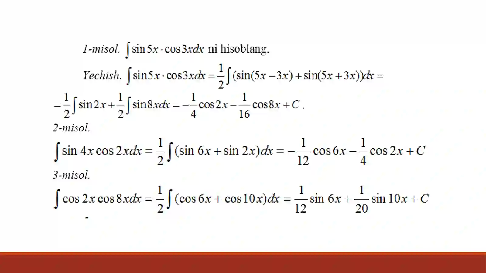 TRIGONOMETRIKIFODALARNI INTEGRALLASH 4