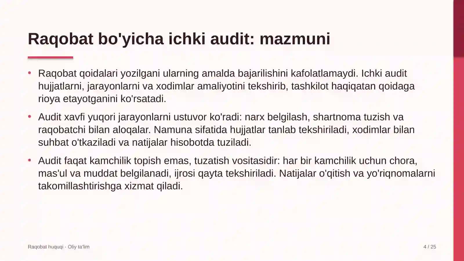 avtomobil yuvish shoxobchalarida raqobat bo'yicha ichki auditni o'tkazish 2302 4