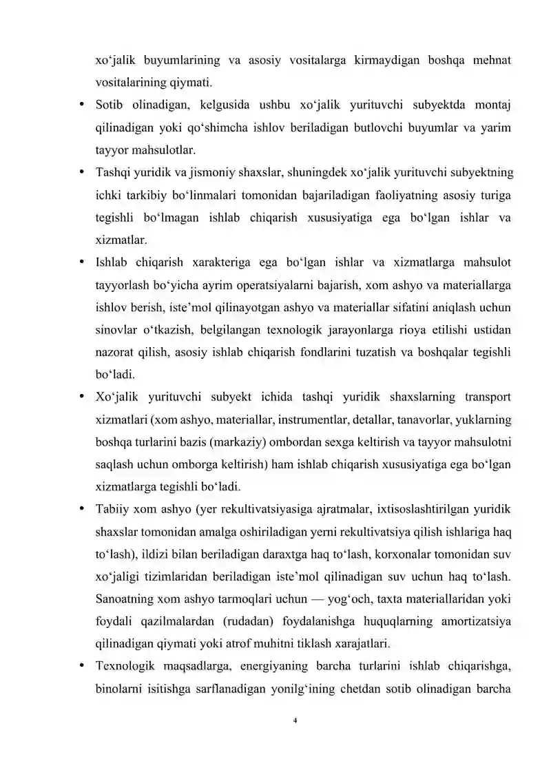 MAHSULOT TANNARXIGA KIRITILADIGAN XARAJATLAR HISOBI mavzusi bo'yicha kurs ishi 4