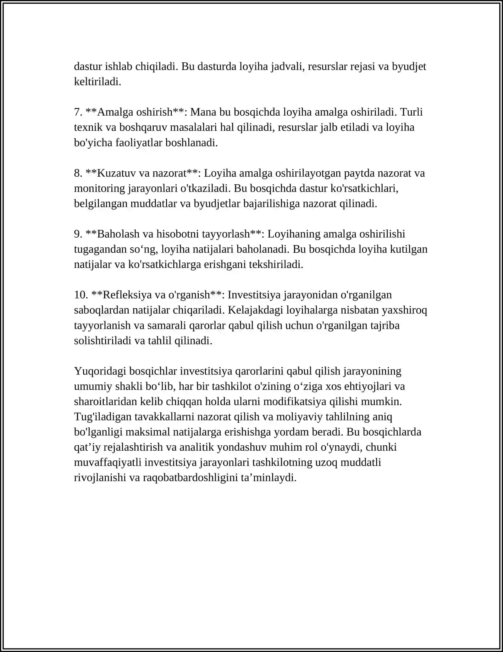 MENEJMENTDA INVESTITSIYA QARORLARINI QABUL QILISH VA ULARNING NATIJALARI 4