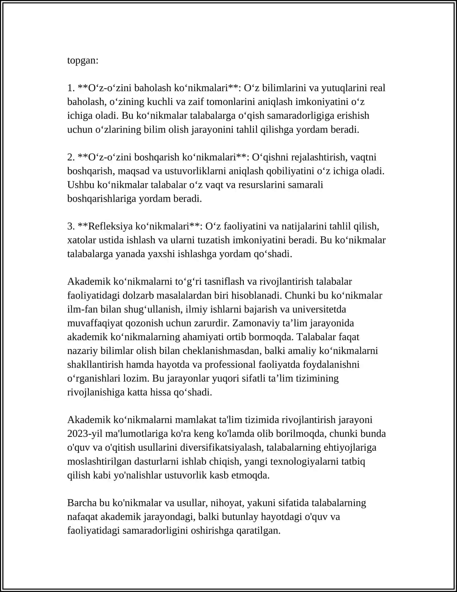 AKADEMIK KOʻNIKMALARNING TALABALAR FAOLIYATIDAGI AHAMIYATI VA DOLZARBLIGI 4