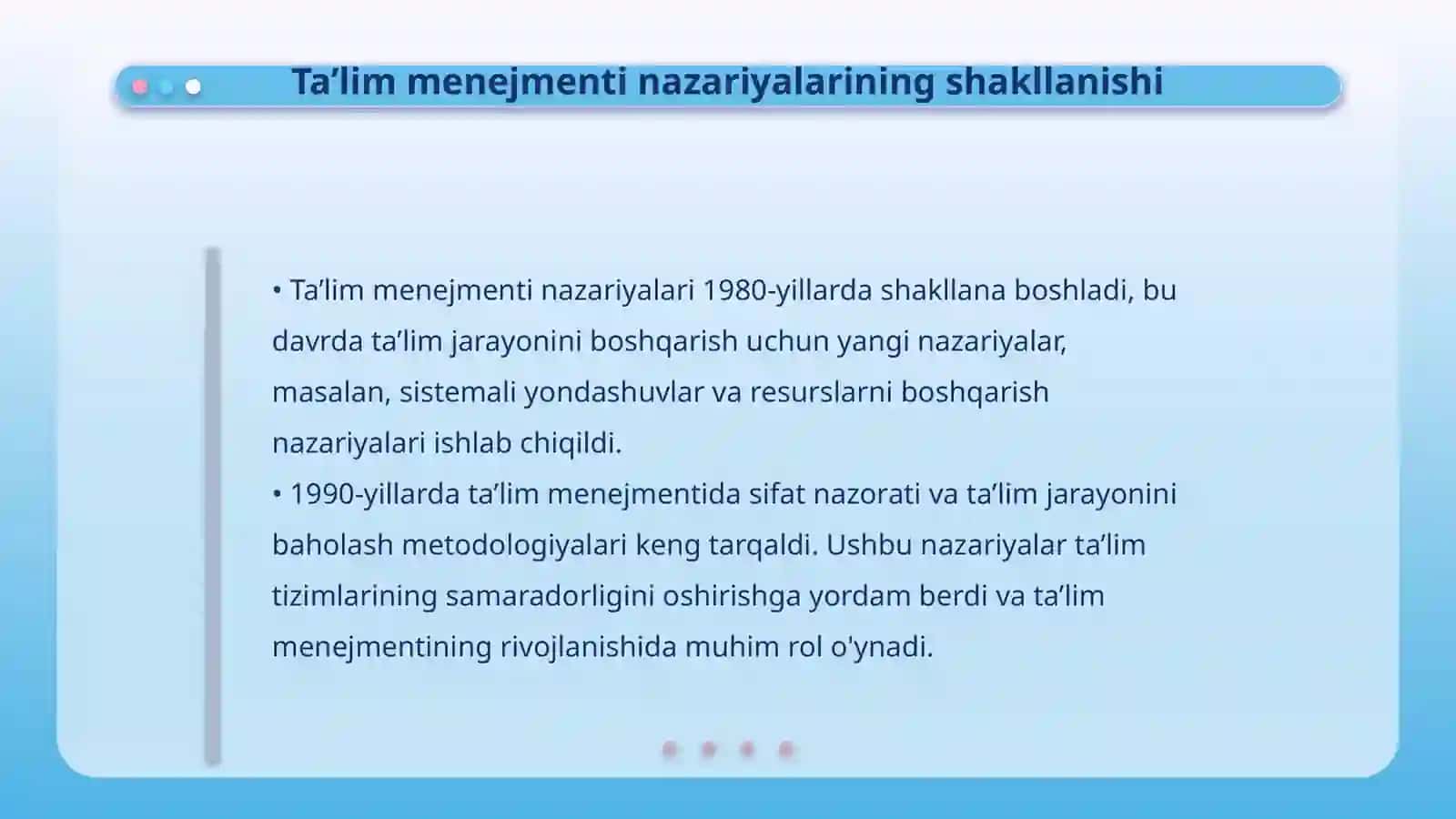 Ta'lim menejmenti fanining rivojlanish bosqichlari 4