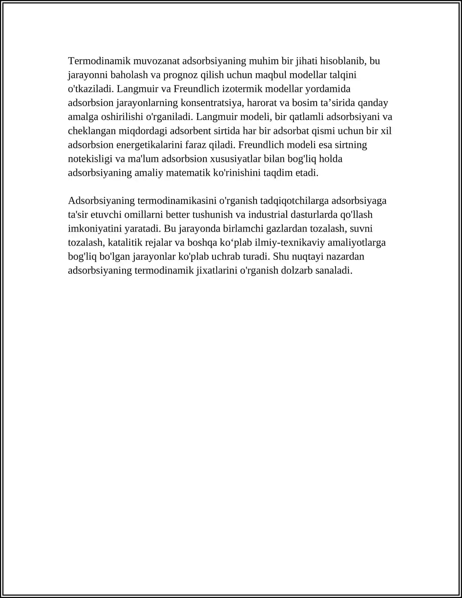 SIRT HODISALARINING TERMADINAMIKASI.ADSORBSIYA 4