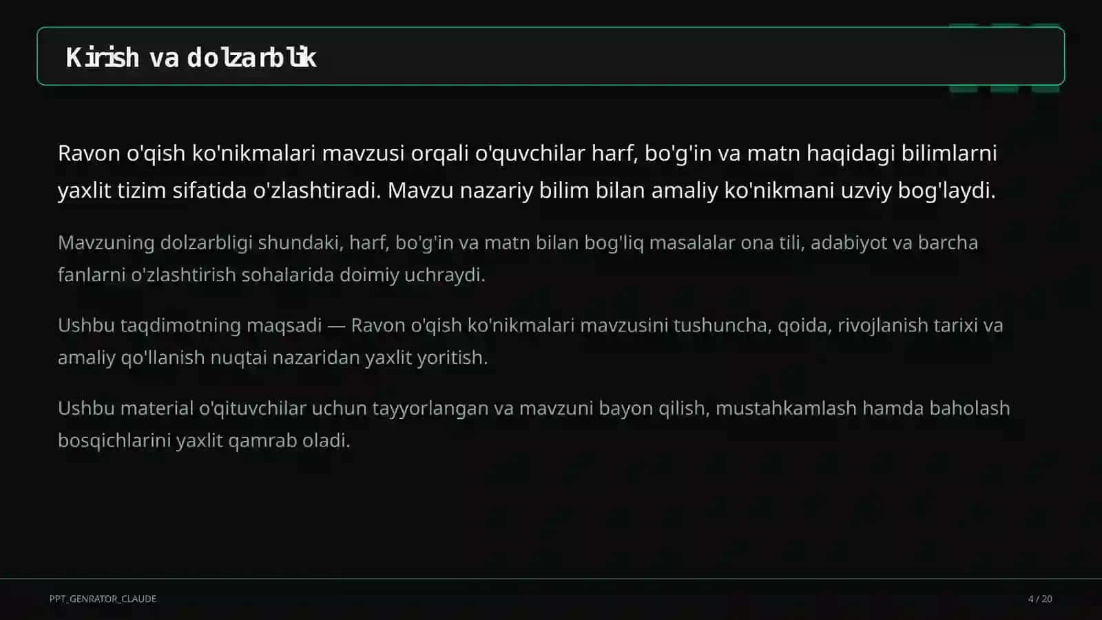 Ravon o'qish ko'nikmalari (1-sinf) 2