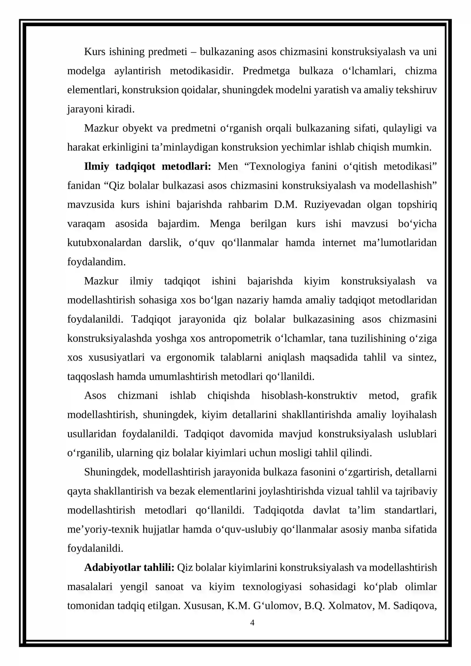 Qiz Bolalar Bulkazasi Konstruksiyasi va Modellash kurs ishi 4