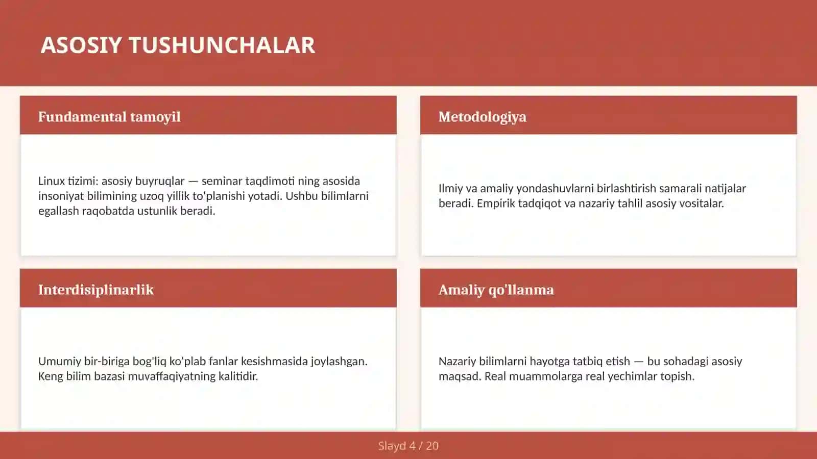 Linux tizimi: asosiy buyruqlar — seminar taqdimoti 4