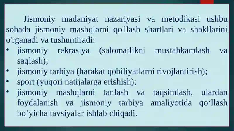 Jismoniy madaniyat nazariyasi va metodikasi fanining maqsadi hamda vazifalari 4