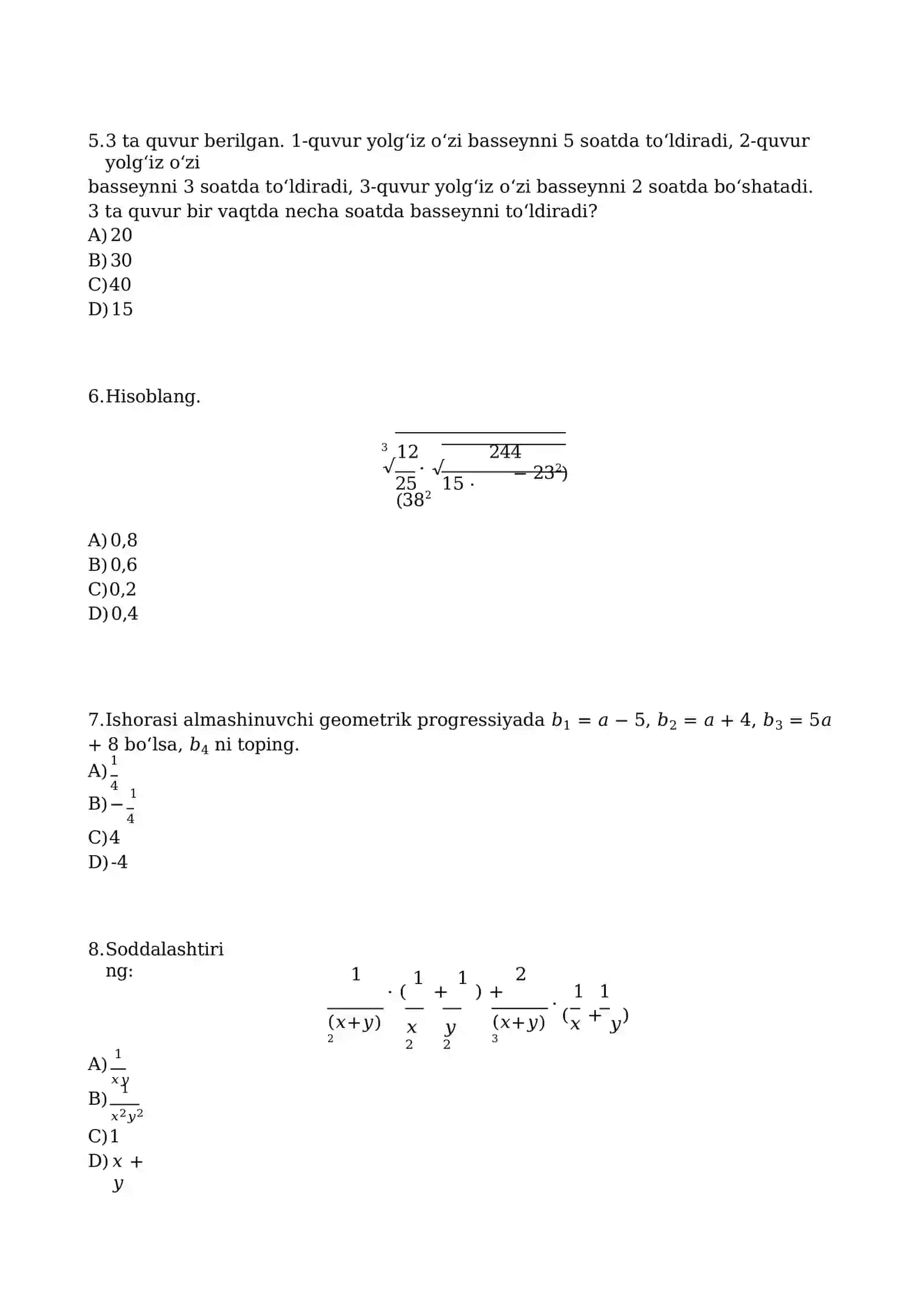 Matematika Milliy sertifikat 4