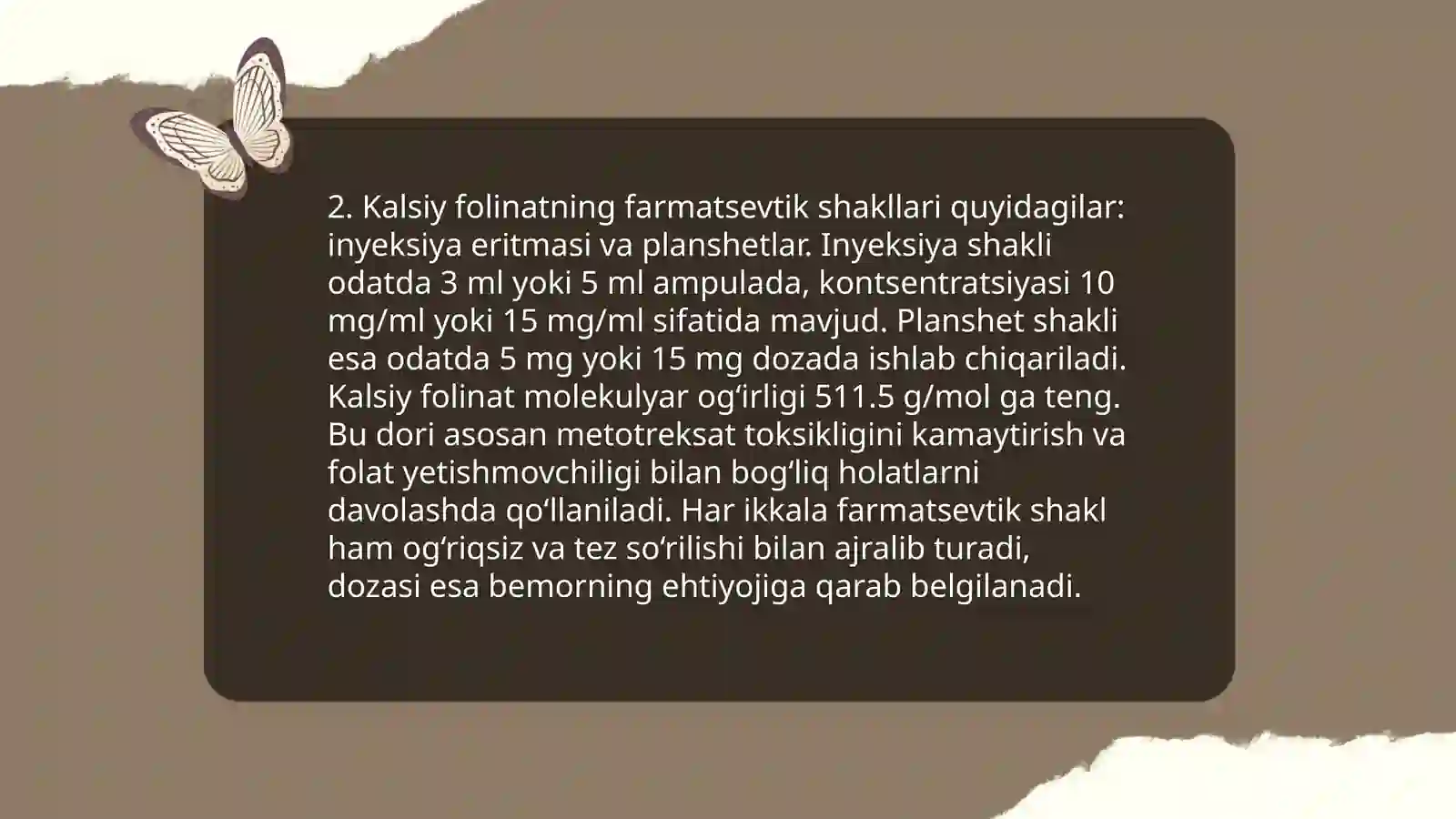 Kalsiy folinat dori moddasining tahlil usullari 4