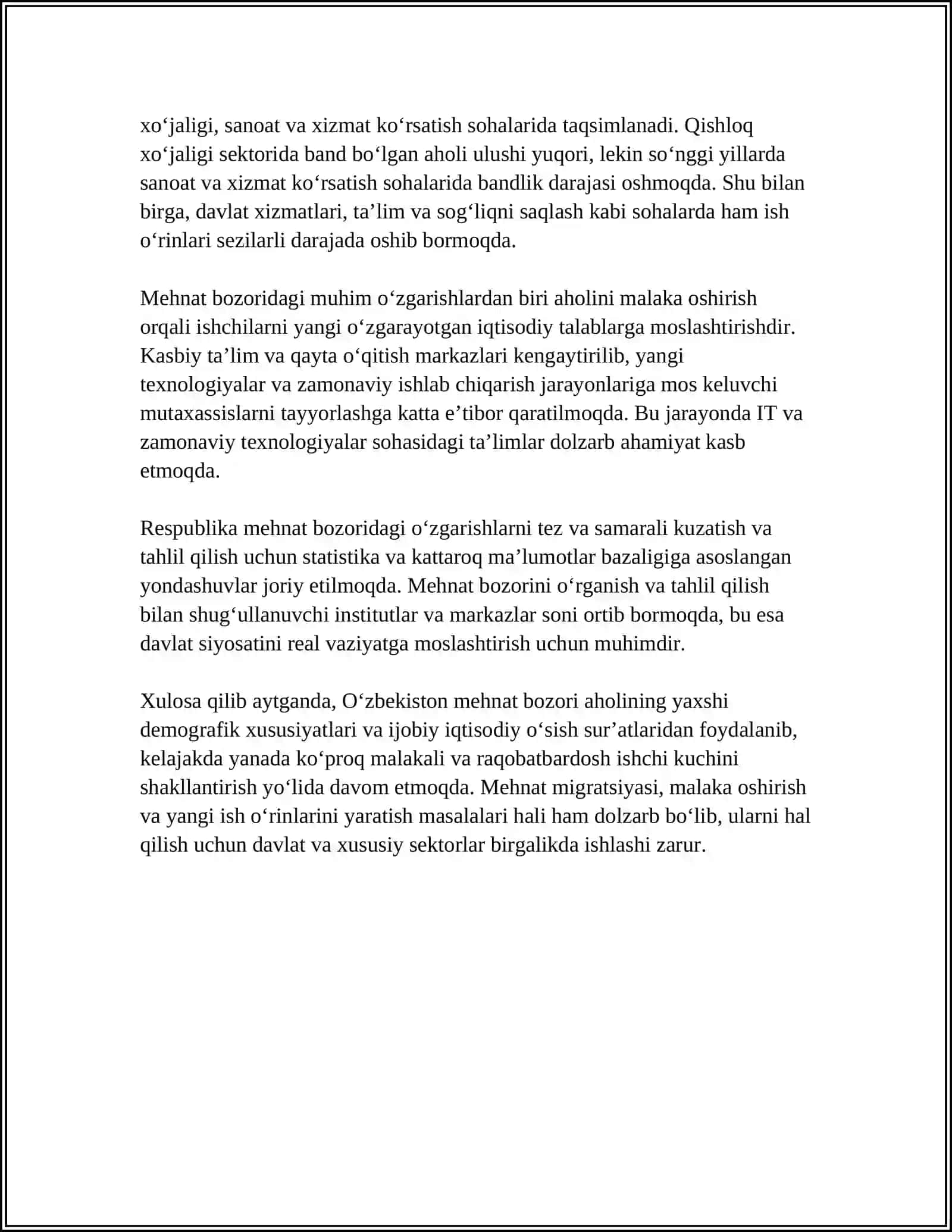 O‘ZBЕKISTОN VA XALQARO MEHNAT BOZORI 4