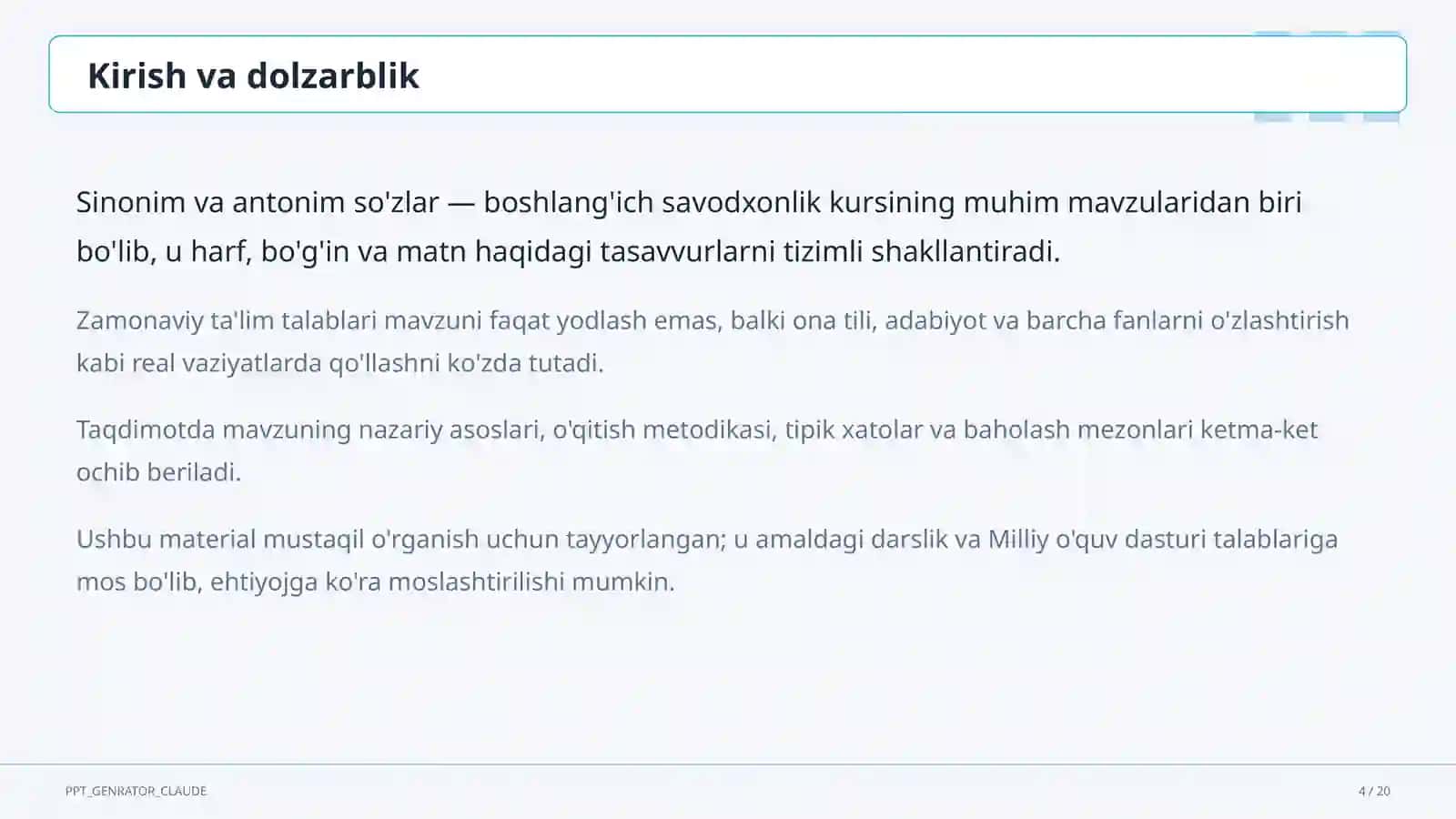 Sinonim va antonim so'zlar (3-sinf) 4