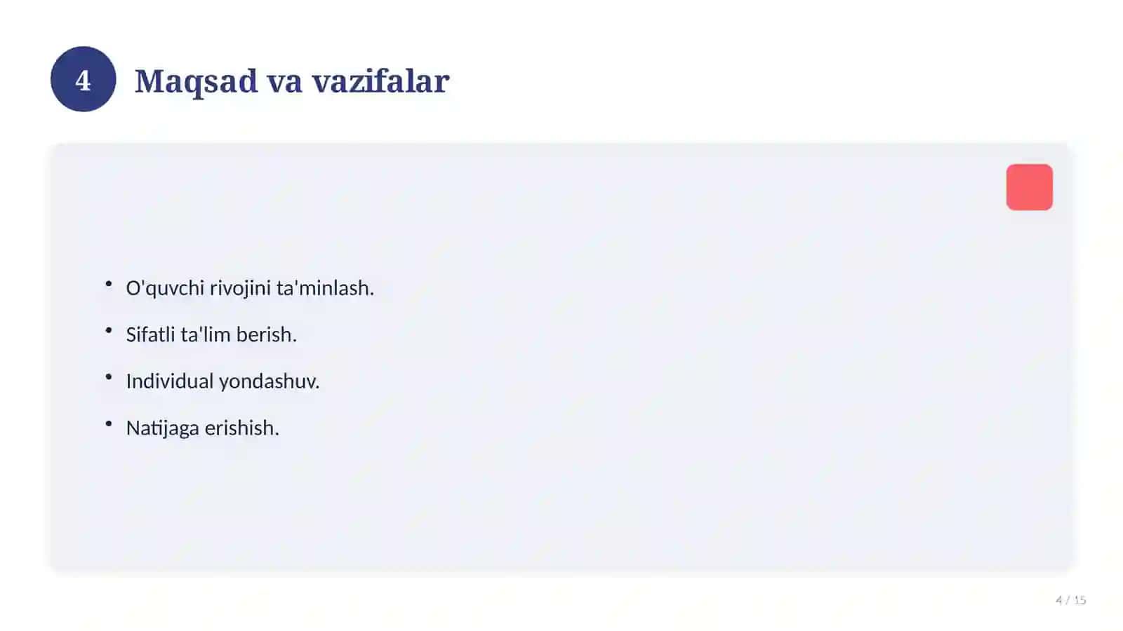Kollej o'qituvchisi pedagogik qobiliyatlari tashxisi 4