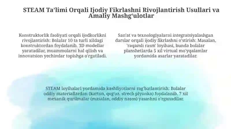 Ijodiy Fikrlashning Mohiyati va STEAM Ta’limining Maktabgacha Ta’limdagi O‘rni 4