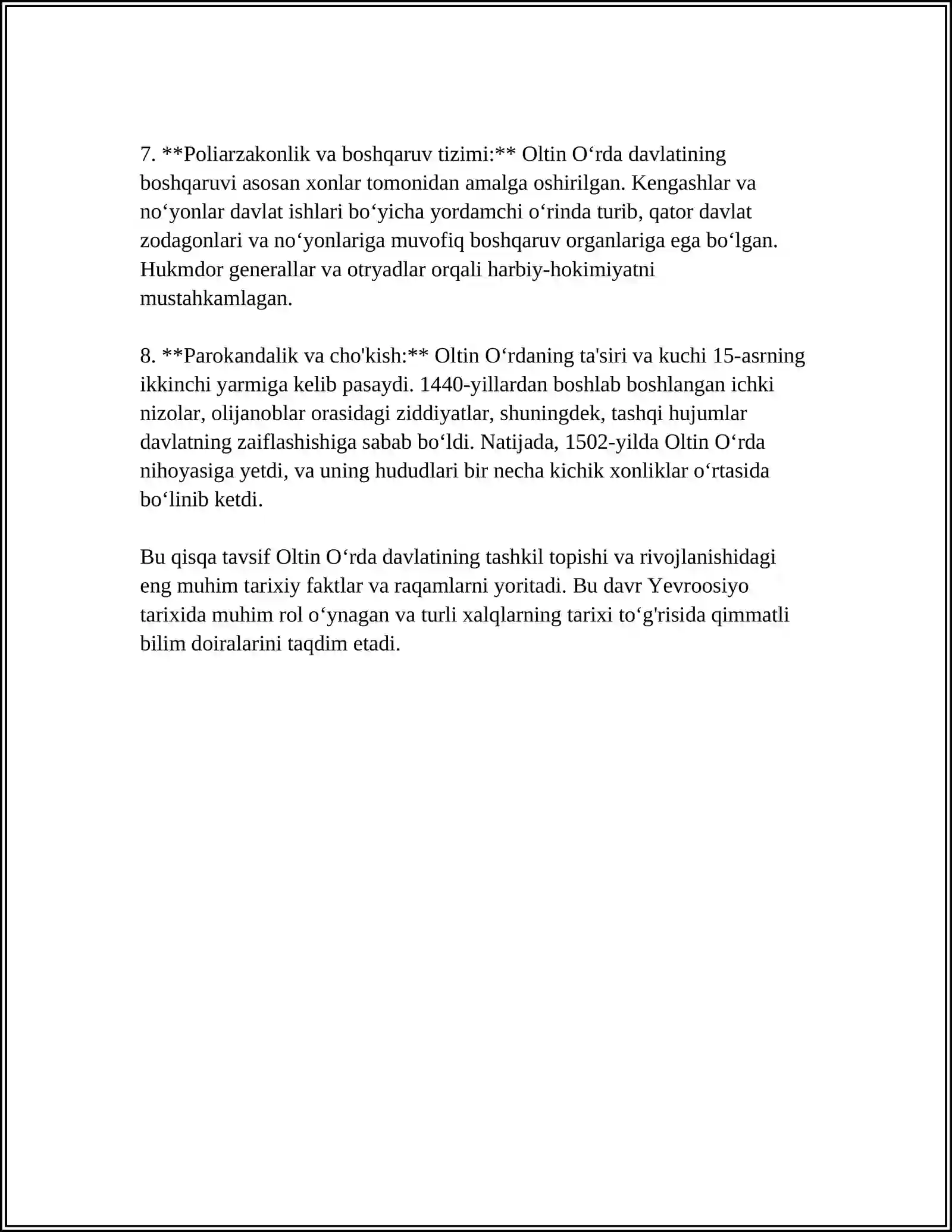 OLTIN OʻRDA XONLIGI 4