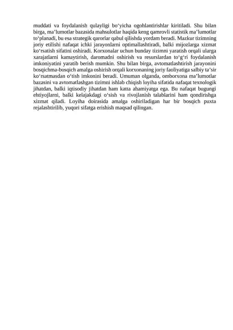 Omborxona ma'lumotlar bazasini va avtomatlashgan tizimni ishlab chiqish 4