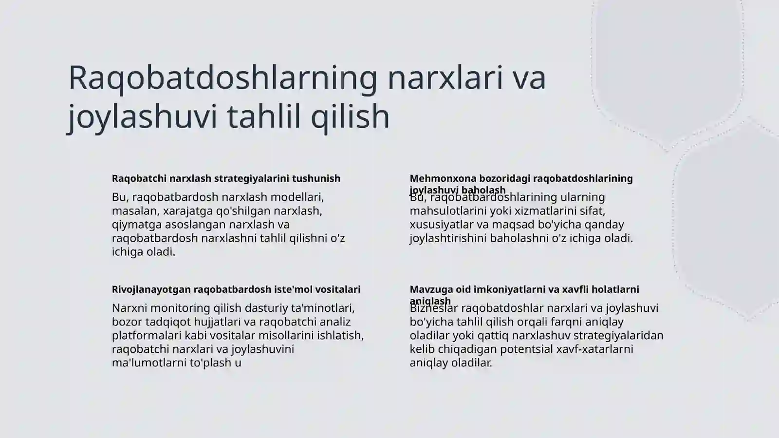 Mehmonxona biznesida narxlashtirish siyosatini amalga oshirish 4