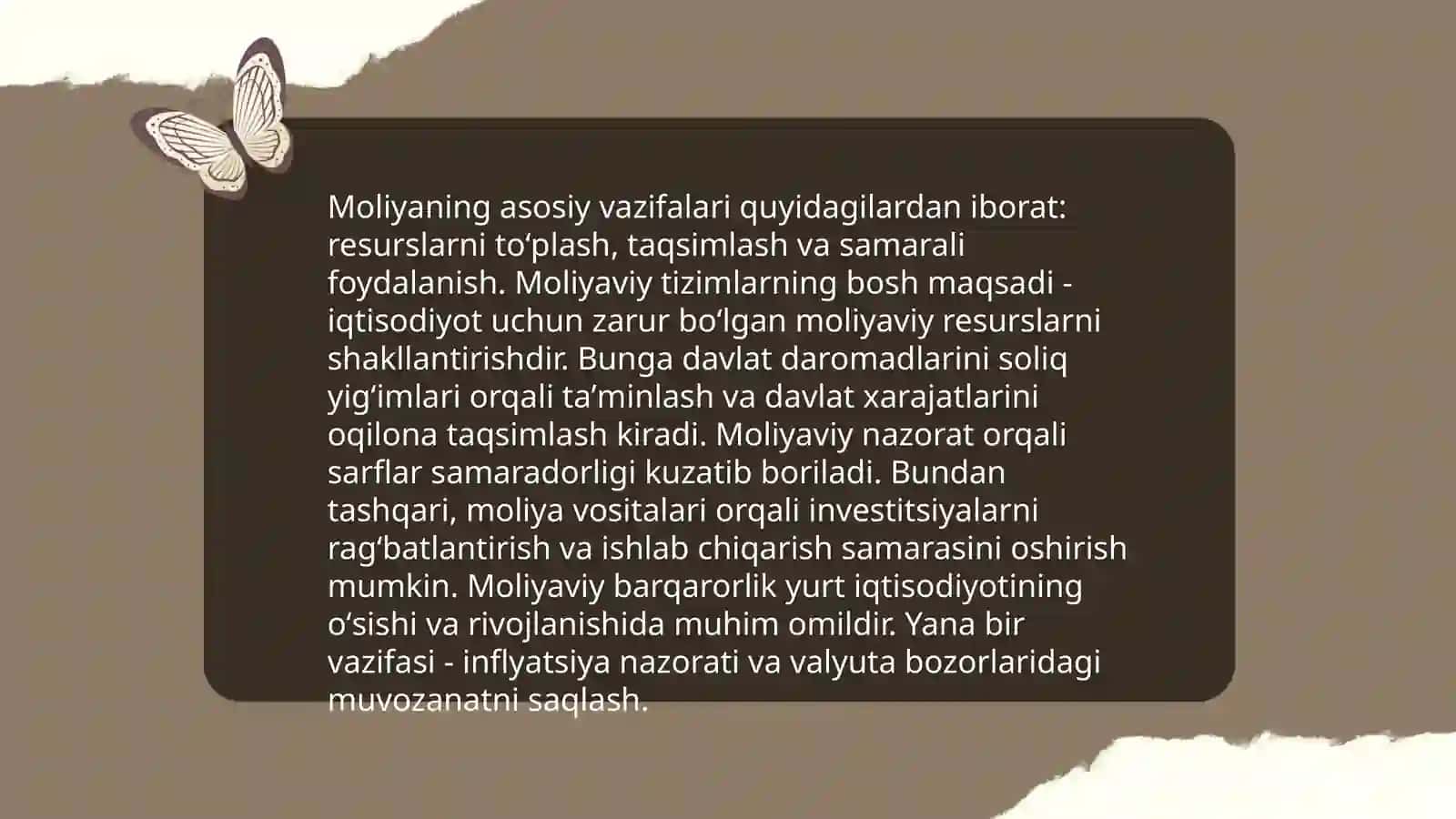 Moliyaning mohiyati va vazifalari.moliya tizimi 4
