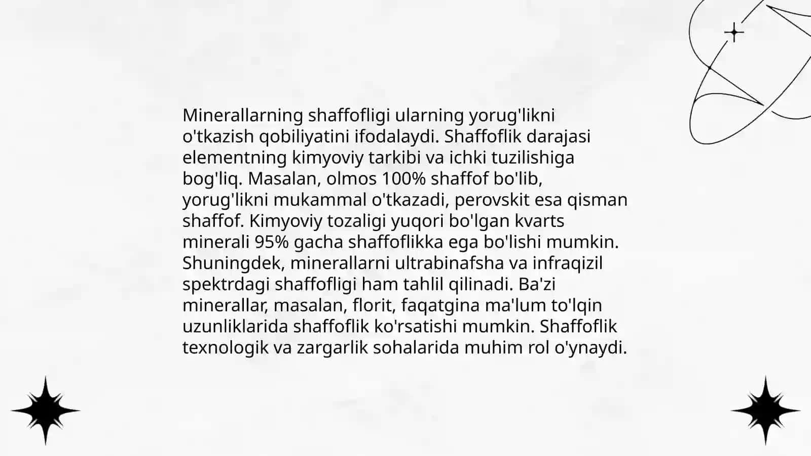 Mineralarning fizik hossalari (rang, shaffoflik, og'irlik) 4