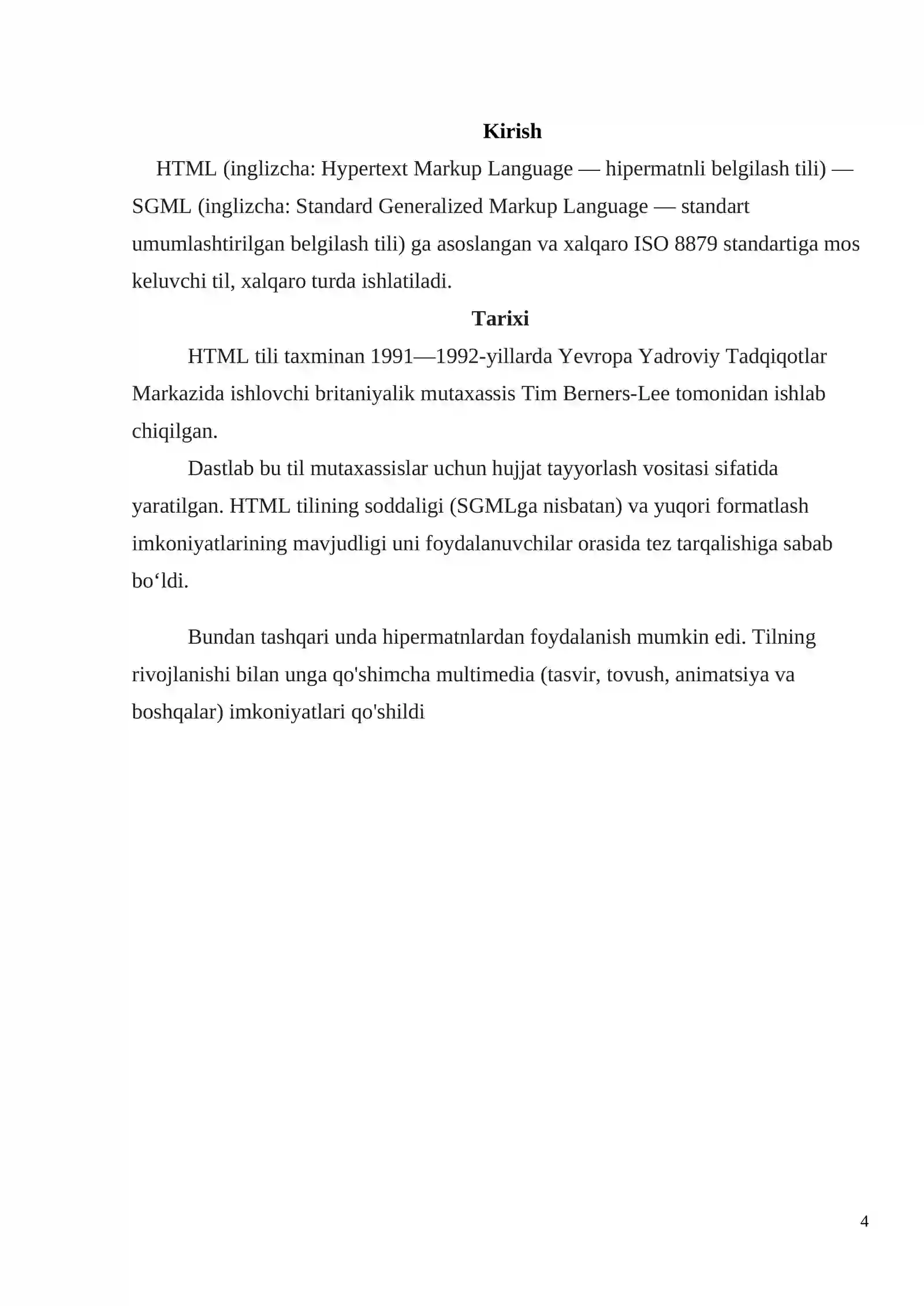 HTML tilida web sahifa yaratish 4