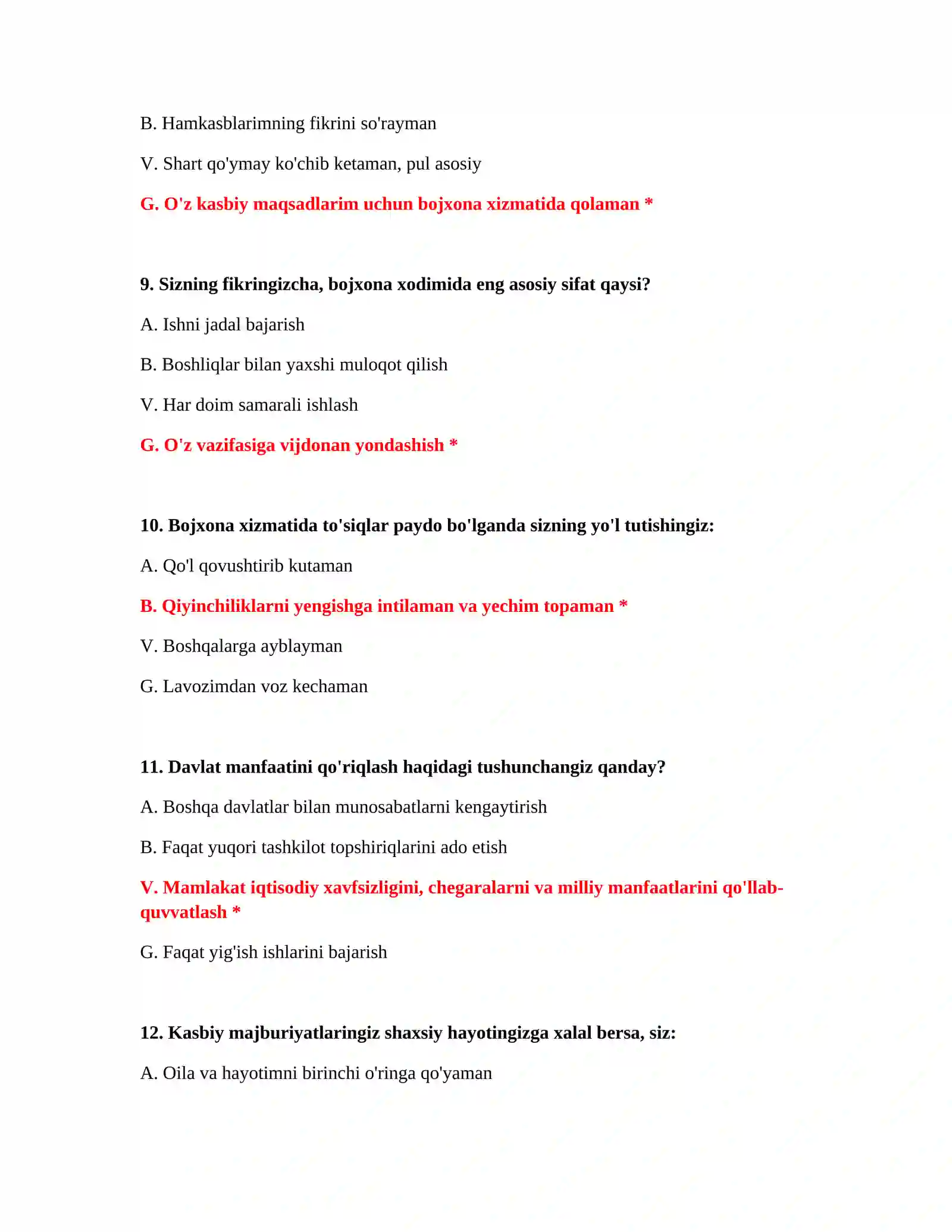 Bojxona ishi fanidan testlar 4