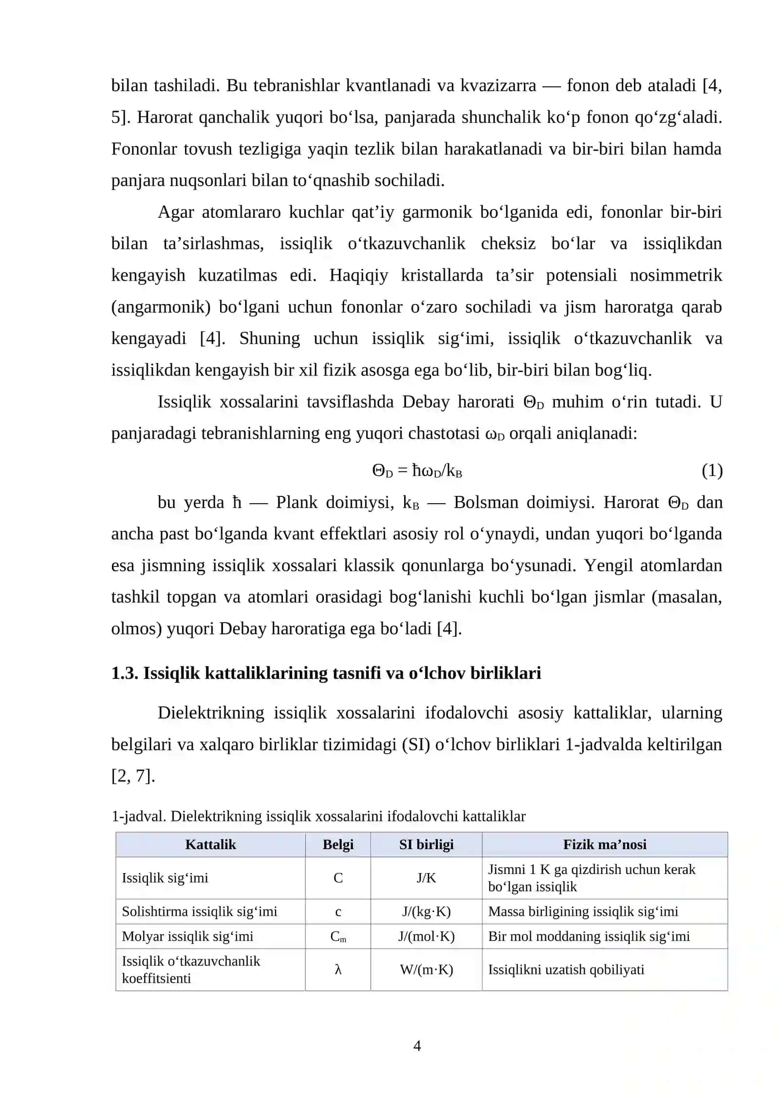 DIELEKTRIKNING ISSIQLIK XOSSALARINI KOʻRSATUVCHI KATTALIKLAR 4