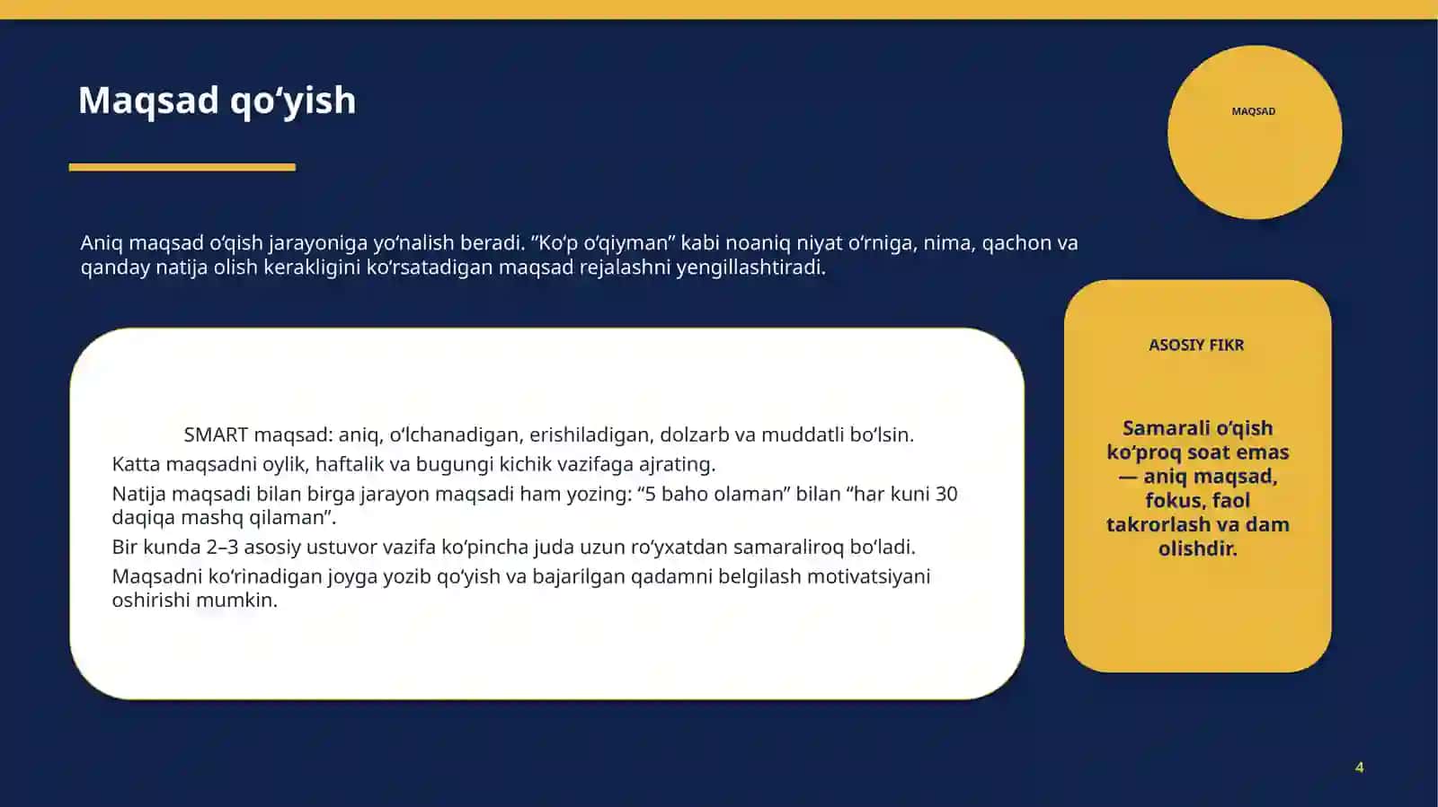 SAMARADORLIK VAQTNI BOSHQARISH VA SAMARALI O‘QISH 4