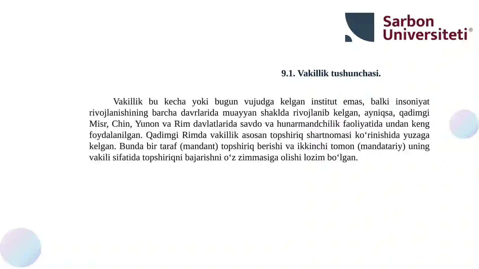 “Fuqarolik huquqida vakillik va ishonchnoma” 4