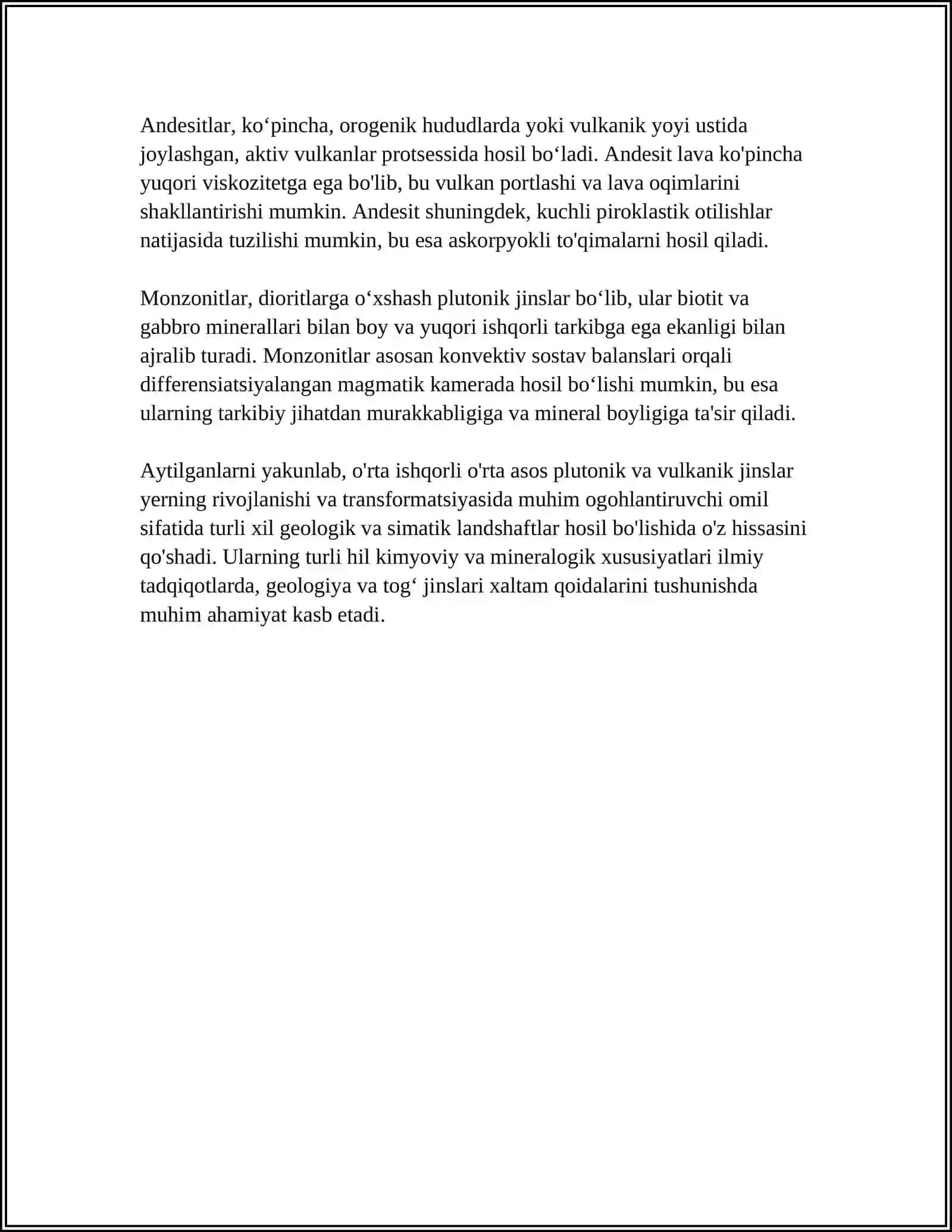O‘rta ishqorli o‘rta asos plutonik va vulkanik jinslar 4